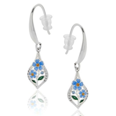 equilibrium Forget Me Not Teardrop Earrings Silver Plated CZ Blue Flower
