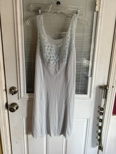 Vintage Nightgown Slip Dress Lgt Blue Detailed Bodice 70s See Measurements