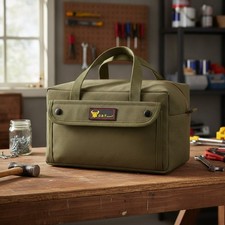Durable Olive Green Travel Bag - 11" Waxed Canvas Duffle with Compartments