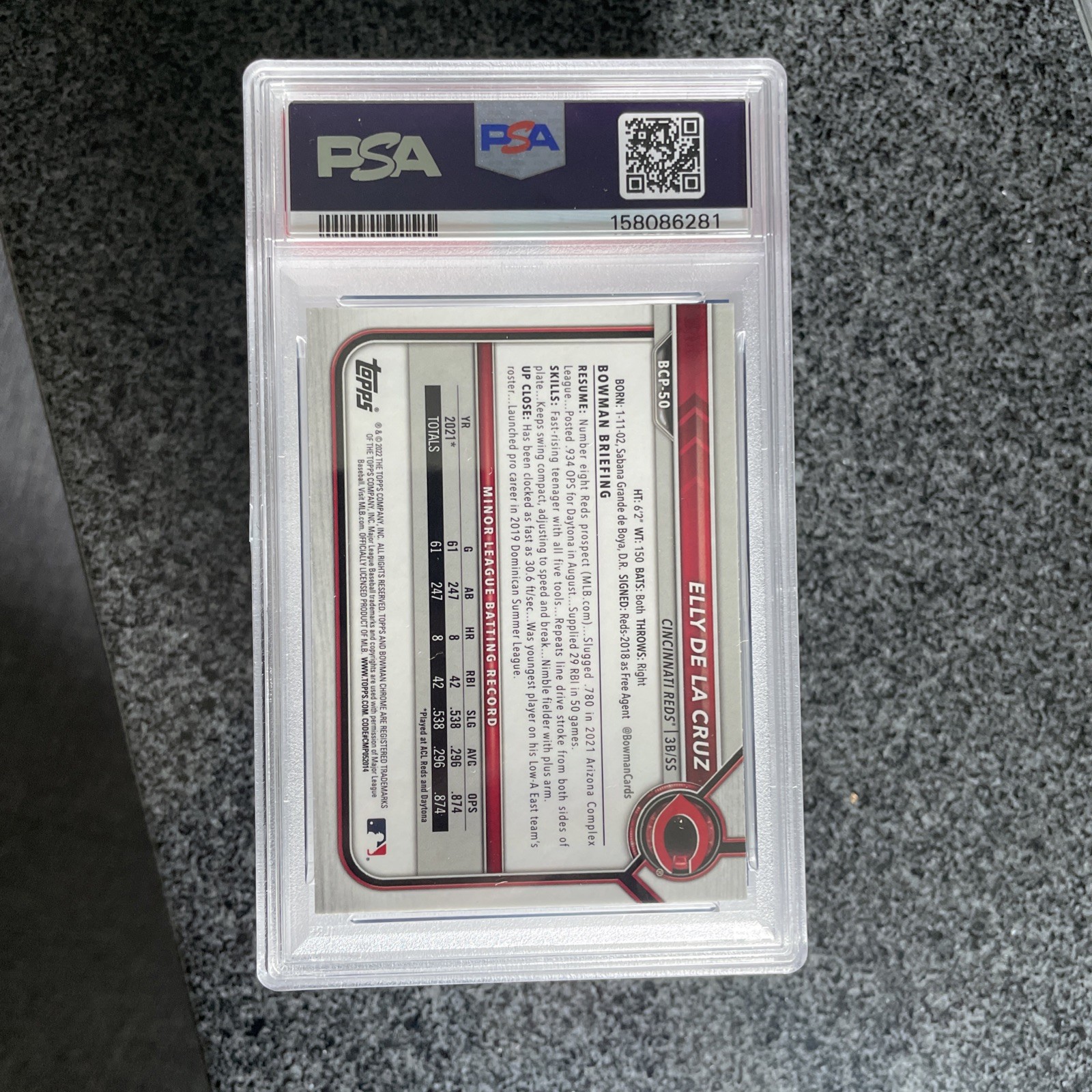 2022 BOWMAN MEGA BOX CHROME ELLY DE LA CRUZ 1st Bowman #50 MLB 🔥PSA 9🔥 Reds view 2