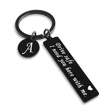 CINDYHE Drive Safe Keychain for Boyfriend I Need You Here Initial Letter A-black