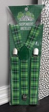 St. Patrick's Day Suspenders Braces Green  White Plaid Adjustable NEW