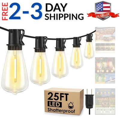 25FT Outdoor String Lights, Patio Lights with 10+1 LED Dimmable Waterproof Sh...