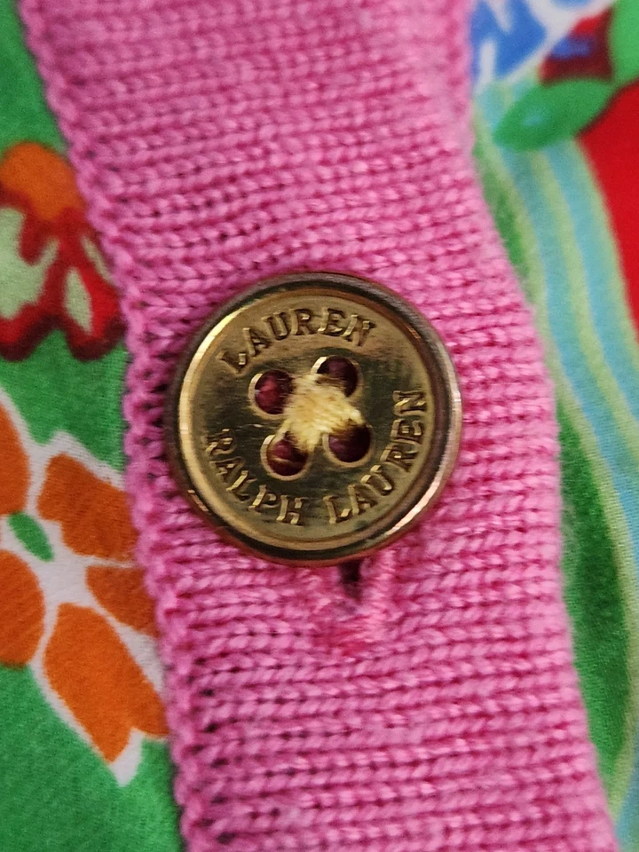 Cárdigan Vintage Años 90 Paisley Ralph Lauren Seda Cachemira Rosa Talla P Pequeño Foto 4 de 4