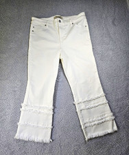 Liverpool Hannah Crop Flare Jeans Fringe Tiered Hem Bone White 12/31