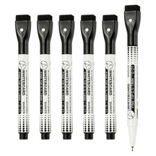 Magnetic Whiteboard Pen, 0.5-1mm Fine Tip Dry Erase Black Markers, 6 Pcs