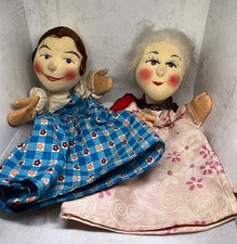 2 Vintage Kersa Handmade Hand Painted Girl Folk Hand Puppets Made in Germany