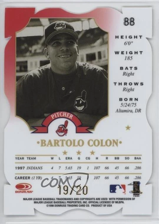 1998 Leaf Fractal Foundation Materials Die-Cut Z2-Axis /20 Bartolo Colon #88 - Image 2 of 2