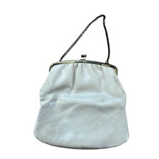 Vintage 1970s Leather Clutch Purse w/ Tuck Away Chain Ivory
