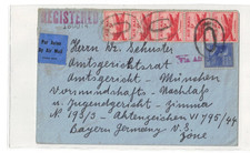 Prexie, 30 cent, 5 air mail stamps, registered, Milwaukee WI to Germany, 1949