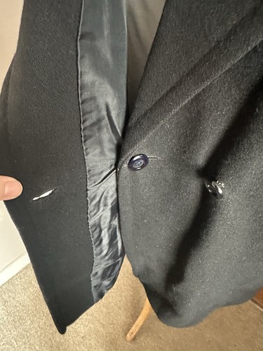 Women Vintage 70% Wool 30% Polyester Long Black Overcoat Size 12. England Made - Picture 2 of 8