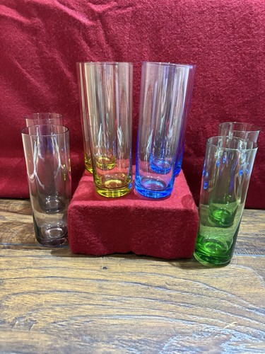 RAR Karneval Glas Longdrink 7" Gläser Schmuckfarben 8er Set, Vintage Bar - Bild 1 von 15