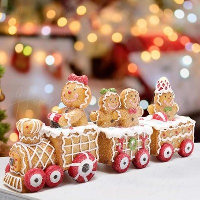 3-Piece Christmas Gingerbread Train Set Figurine Statue Holiday Table Home Decor