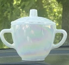 Vintage Federal Glass Moonglow Sugar Bowl Iridescent Moonstone Oil Slick Pearl