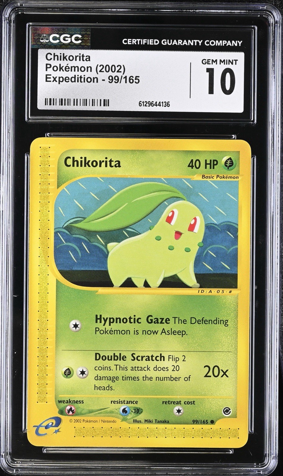 CGC 10 GEM MINT Chikorita 99/165 Expedition Base Set Vintage WOTC 2002 Pokemon