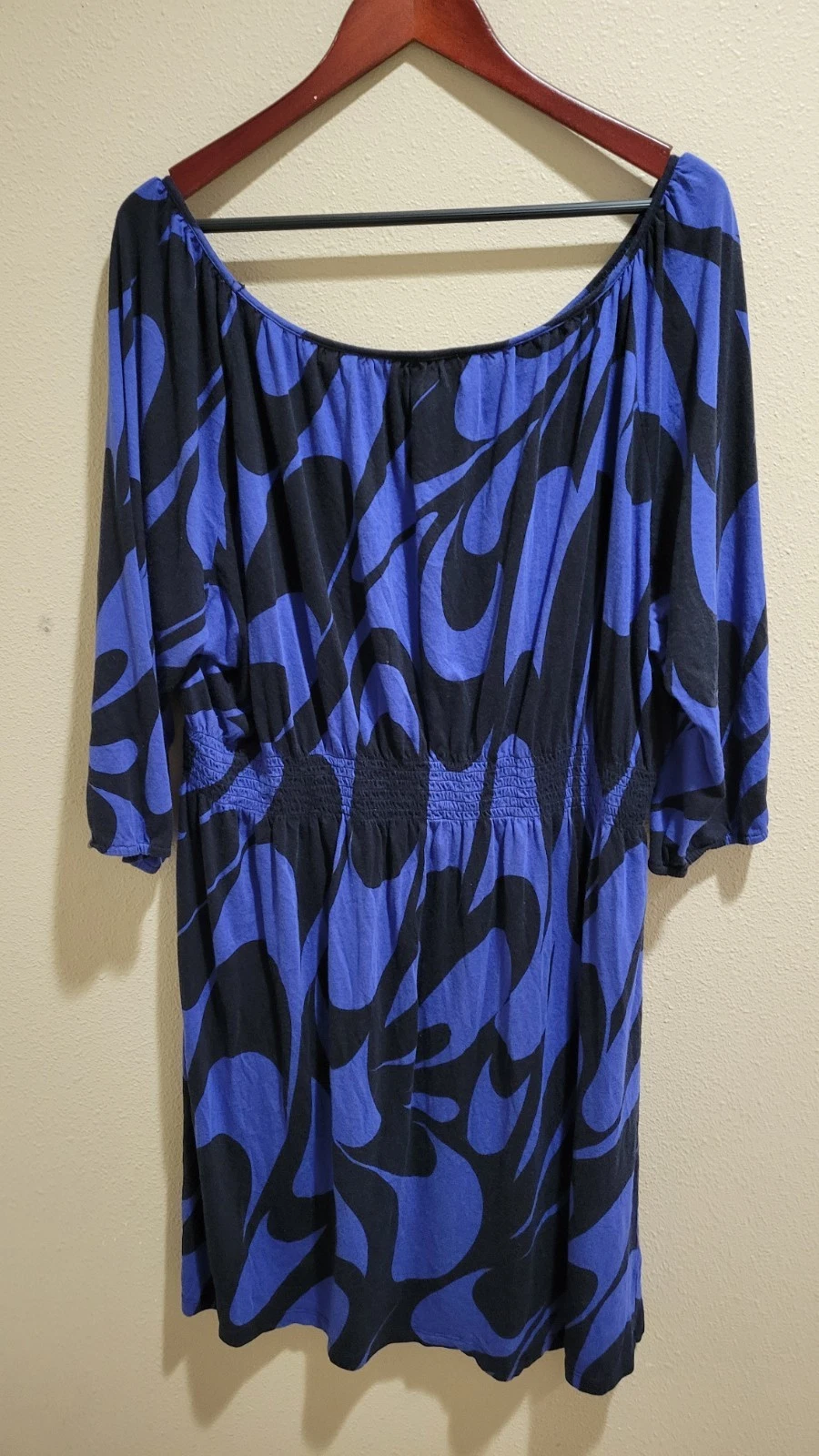 Abito Michael Kors taglie forti 1X blu e nero elastico in vita maniche cotone modal