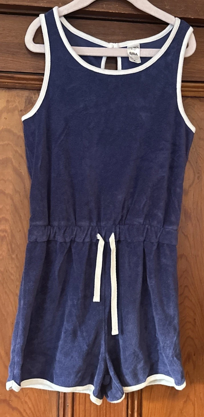 Carter’s Girl’s Terry Cloth Blue Romper SIZE 8 Beach Cover Up One Piece