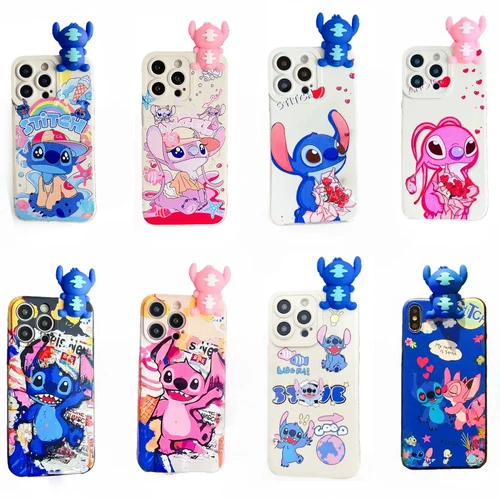 For iPhone 17 16 15 14 13 12 11 Pro XR Phone Case 3D Cartoon Doll Stitch Cover