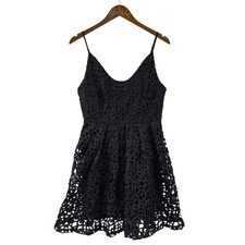 Lucy Paris Party Dress Black Spaghetti Strap Fit Flare Floral Lace S NWT