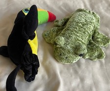 Lot of 2 Vintage Caltoy Plush Creations Hand Puppets - Green Frog Toucon Bird