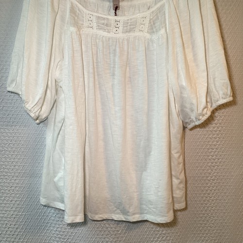 NWT Knox Rose Top XXL Womens Crocheted Inset White Boho Peasant Blouse Knit 2XL - Picture 3 of 12