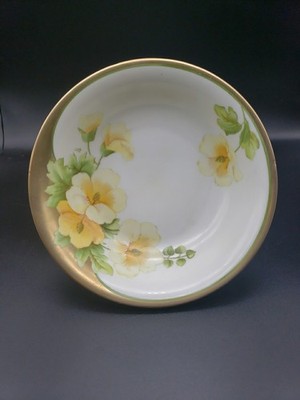 Antique Bavarian China Hand Painted Yellow Poppy Gold Bowl Floral Signed by RENT
