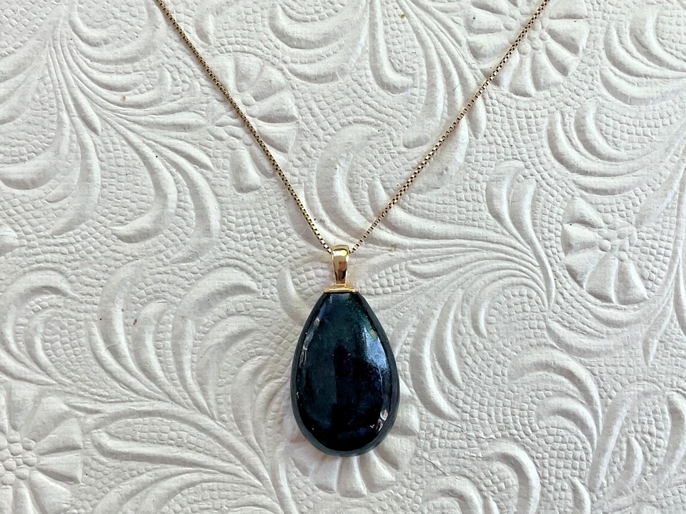 Collar Cadena Caja Italia 14K con Colgante Grande Lágrima Ónix Negro 14k, 18" Foto 4 de 4