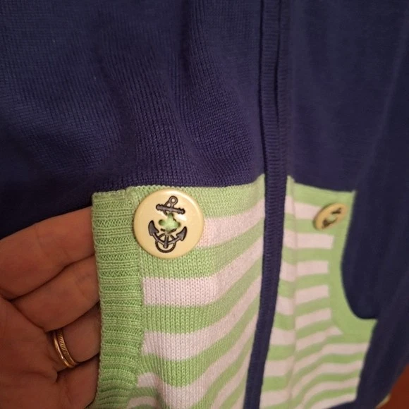 Quacker Factory Novelty Nautical Full Zip Short Sleeved Sweater Hooded Coastal - Image 4 of 4