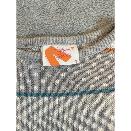 Gudrun Sjoden Women's Small Knit Sweater Gray Geometric Patterned Retro Boho - Picture 3 of 16