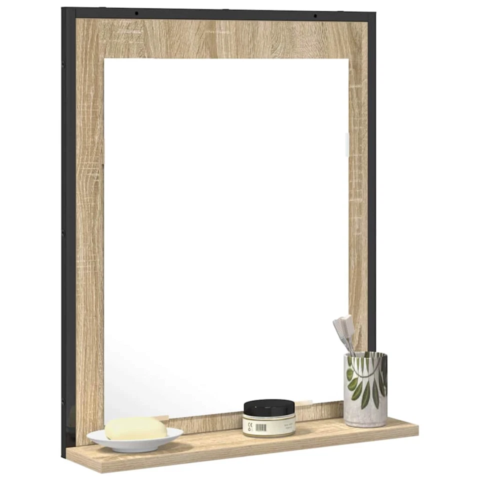 Bathroom Mirror Black Engineered Wood 50x12x60cm Rectangular Shelf Wall-Mounted - Image 3 of 4