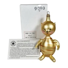 Vintage De Carlini Italian Orange Tiger Cat Hand Blown Glass Christmas Ornament