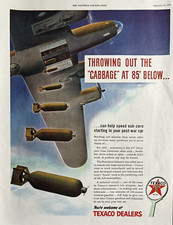 1943 Texaco Oil Dealers Speed Sub Zero Bomber Cabbage WW II Enemies VTG Print Ad