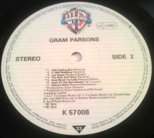 GRAM PARSONS - S / T LP UK WARNER BROS K 57008 BYRDS FLYING BURRITO BROTHERS - Picture 3 of 4