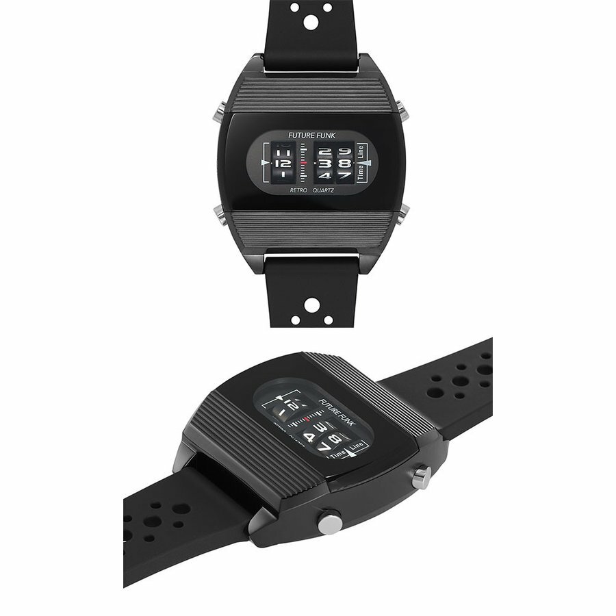 FUTURE FUNK Roller Type Watch Stainless Steel Black Rubber Band