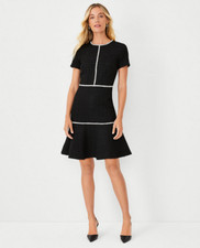 NEW ANN TAYLOR $159 BLACK CONTRAST TRIM TWEED FLOUNCE DRESS SZ 14