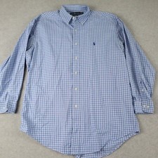 Ralph Lauren Shirt Mens 16.5 32/33 Classic Fit Button Up Blue Plaid Long Sleeve
