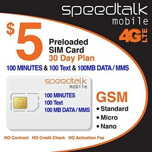 Speedtalk $5 Preloaded SIM Card Kit Talk Text 5G 4G LTE Data Phone Plan 30-Day - Picture 1 of 8