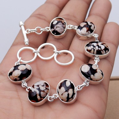 Handgefertigtes 925 Sterling Silber natürliches Erdnussholz Jaspis Armband 15 x 12 mm