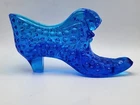 Vintage Fenton Glass Cat Head Hobnail Heeled Shoe Slipper Colonial Cobalt Blue
