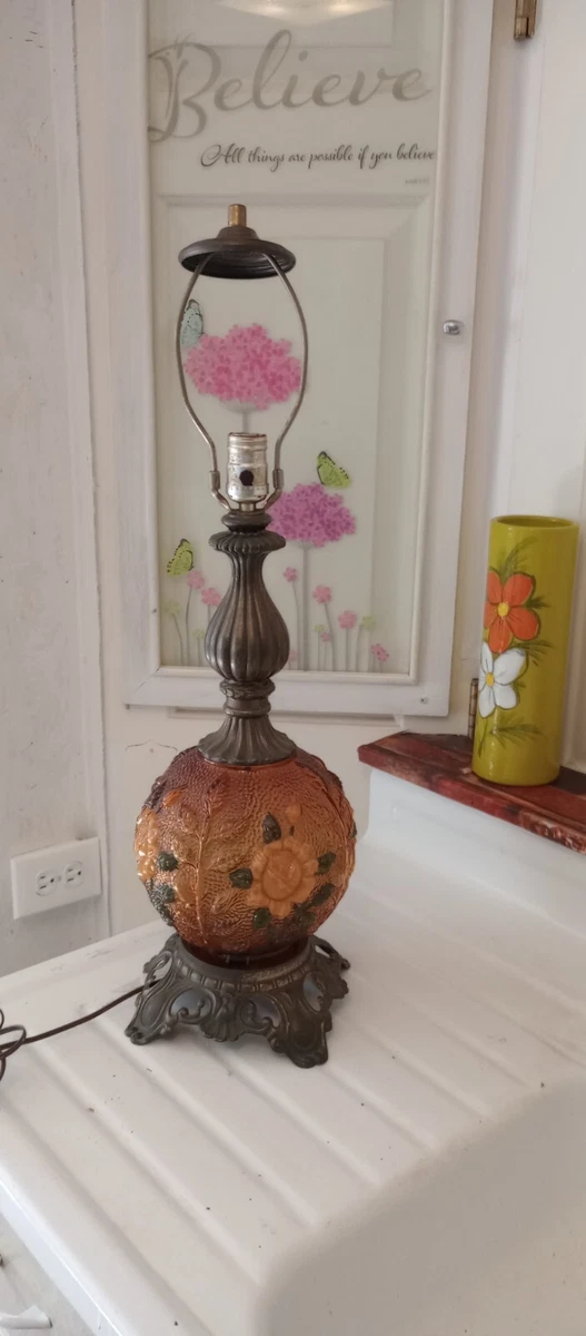 MCM Vintage RARE Rose AMBER Glass GLOBE Table Lamp