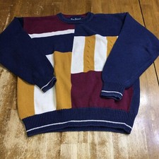 Vintage 90s Par Four Striped Heavyweight Knit Colorful Sweater Size Medium