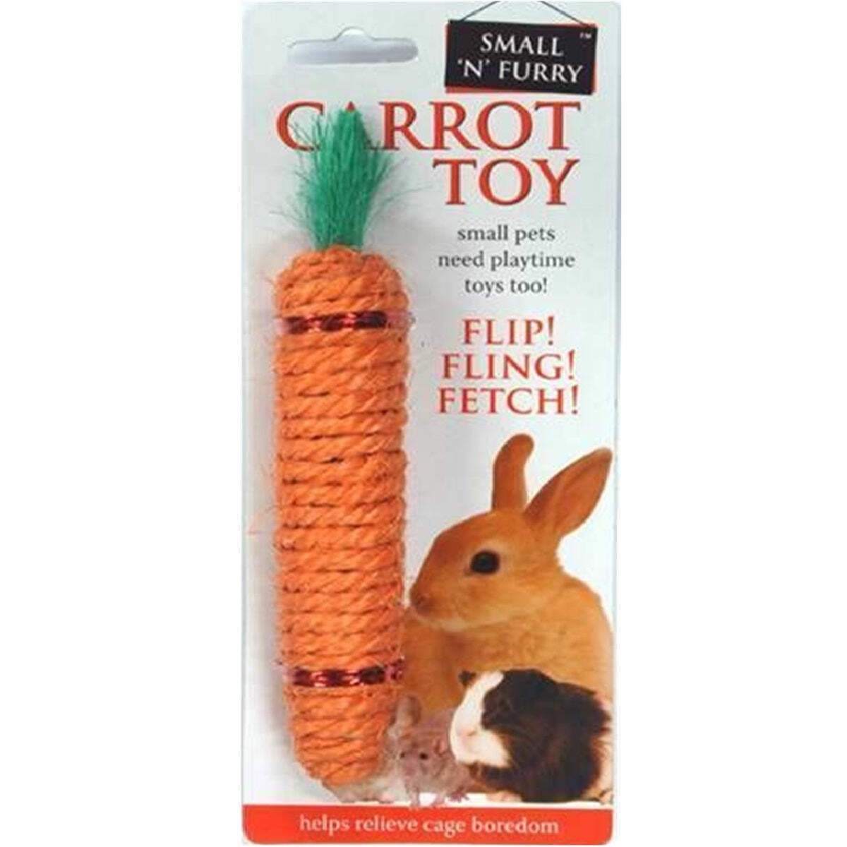 SISAL CARROT TOY - (20cm) - Sharples Small N Furry Animal Flip Fling Fetch Chew