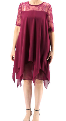 Festliche Spitzenkleid  Chiffon Overlay Dreiviertelärmel  Oversize rot Gr. M Top