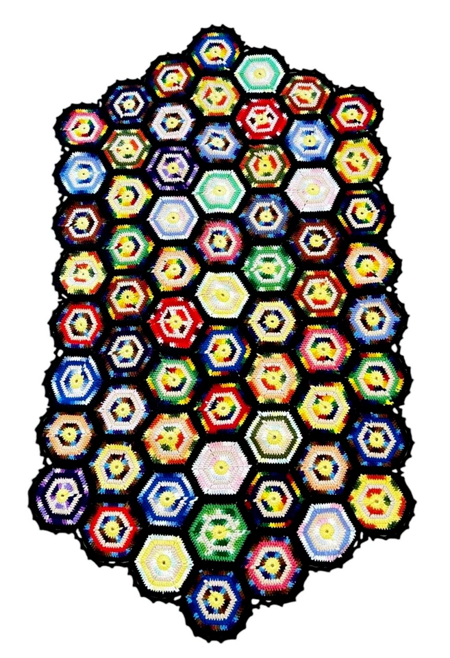 Vtg Hand Made Knit Throw Blanket 33 x 64 Crochet Granny Afghan Cottagecore Decor - Image 2 of 4