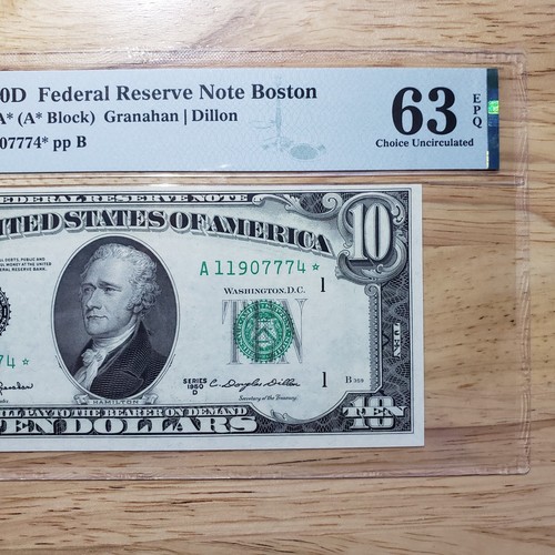 $10 1950D Federal Reserve Note Boston FR#2014-A* High Grade STAR Note PMG 63 EPQ - Picture 3 of 6
