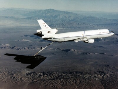 US AIR FORCE B-2's fifth test flight it is being refueled by a KC-10 8X12 PHOTO