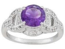 1.65 CTW AMETHYST AND .55 CTW WHITE TOPAZ RING SET IN 925 STERLING SILVER SZ 7