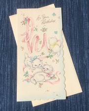 Vtg Unused MCM Its Your Birthday Card Cats Floral Cute 937A