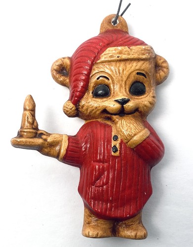 Vintage Alberta's Teddy Bear Candle Christmas Ornament Ceramic Bisque Mold Paint