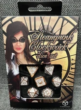 STEAMPUNK Clockwork Dice Set (7 Piece) by Q-Workshop Caramel w/White NEW